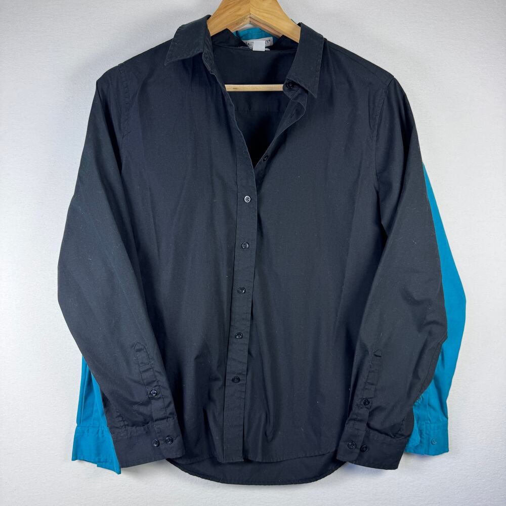 Port Authority Work Blouse Bundle Medium Black Teal Button Down Office Business - Picture 2 of 10